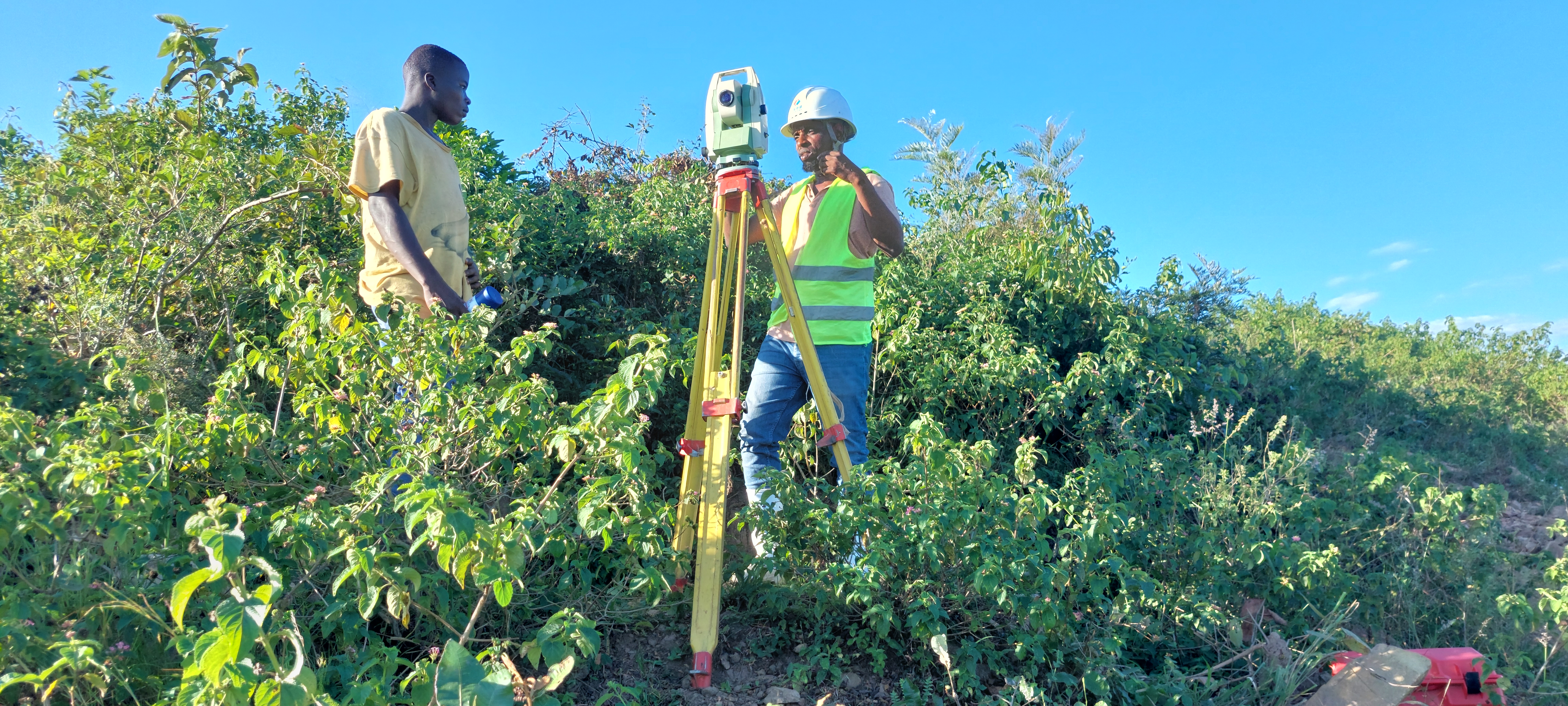 Precision land surveying equipment in field